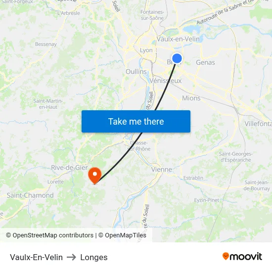 Vaulx-En-Velin to Longes map