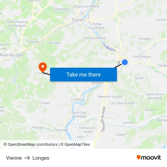 Vienne to Longes map