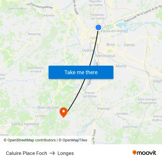 Caluire Place Foch to Longes map