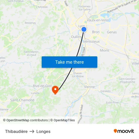 Thibaudière to Longes map