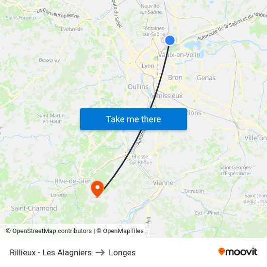 Rillieux - Les Alagniers to Longes map