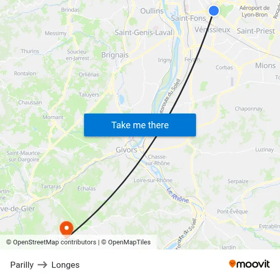 Parilly to Longes map