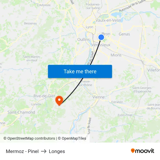 Mermoz - Pinel to Longes map