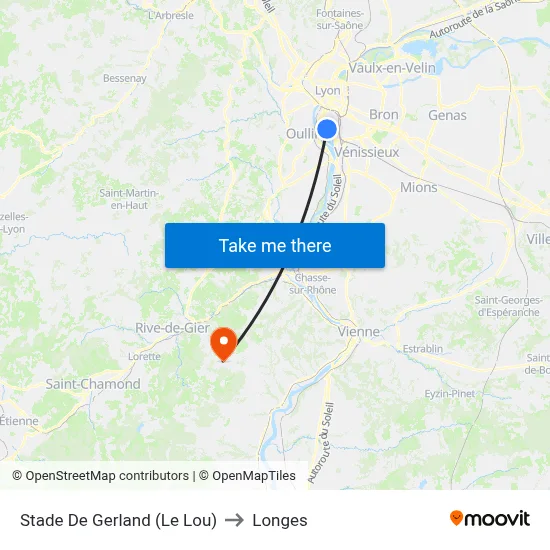 Stade De Gerland (Le Lou) to Longes map
