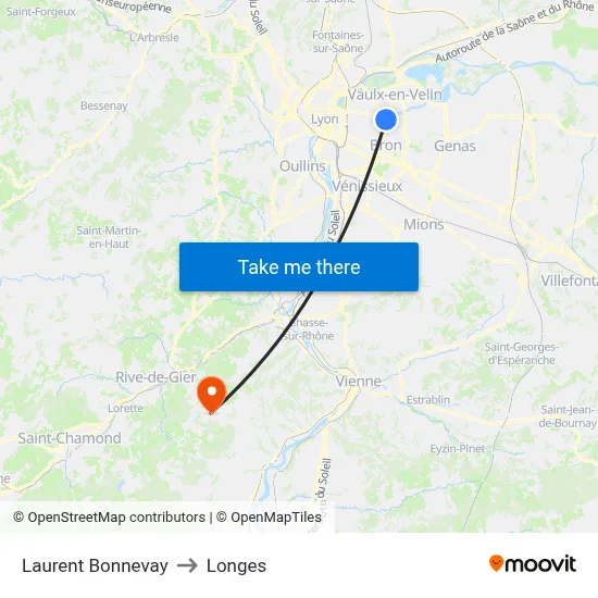 Laurent Bonnevay to Longes map