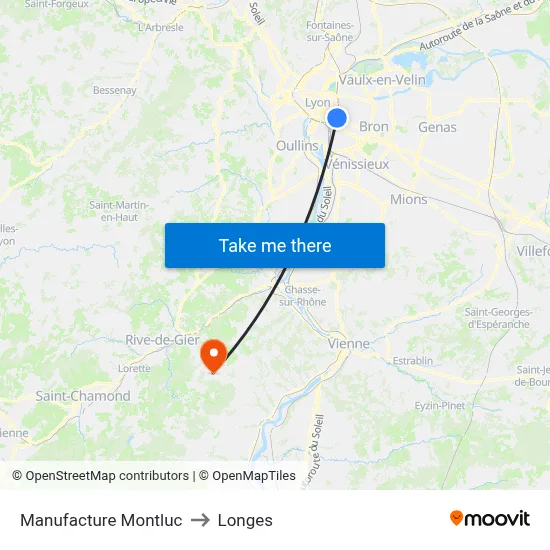 Manufacture Montluc to Longes map