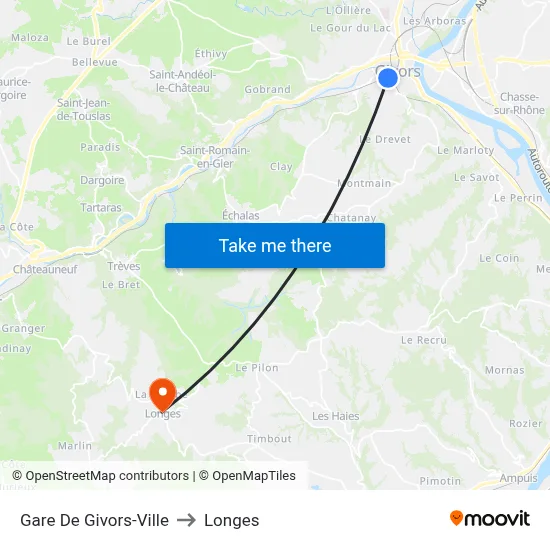 Gare De Givors-Ville to Longes map