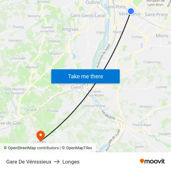 Gare De Vénissieux to Longes map