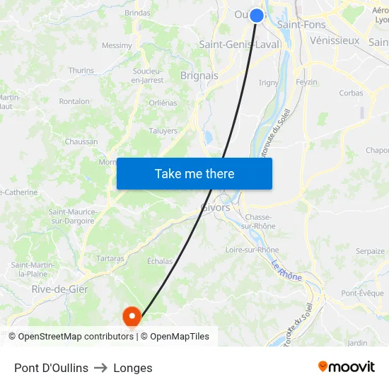 Pont D'Oullins to Longes map