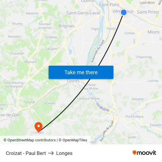 Croizat - Paul Bert to Longes map
