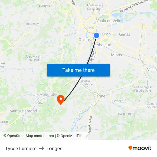 Lycée Lumière to Longes map