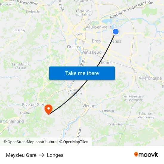 Meyzieu Gare to Longes map