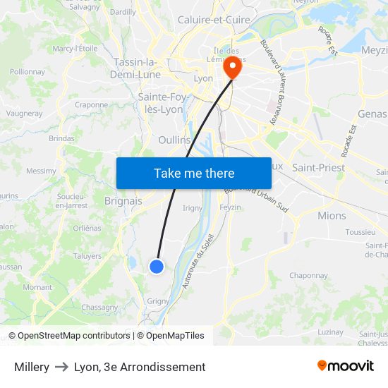 Millery to Lyon, 3e Arrondissement map