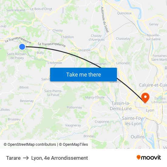 Tarare to Lyon, 4e Arrondissement map