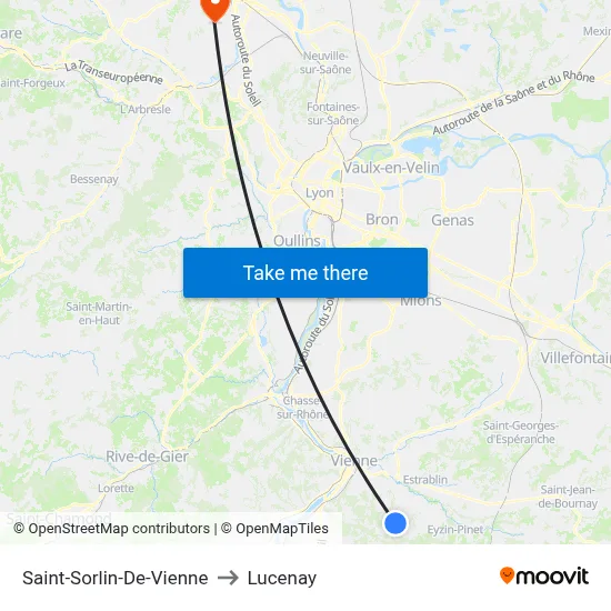 Saint-Sorlin-De-Vienne to Lucenay map
