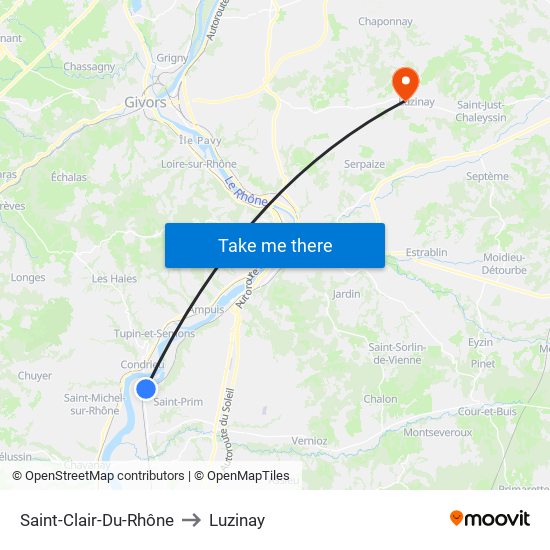 Saint-Clair-Du-Rhône to Luzinay map