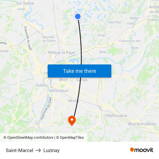 Saint-Marcel to Luzinay map