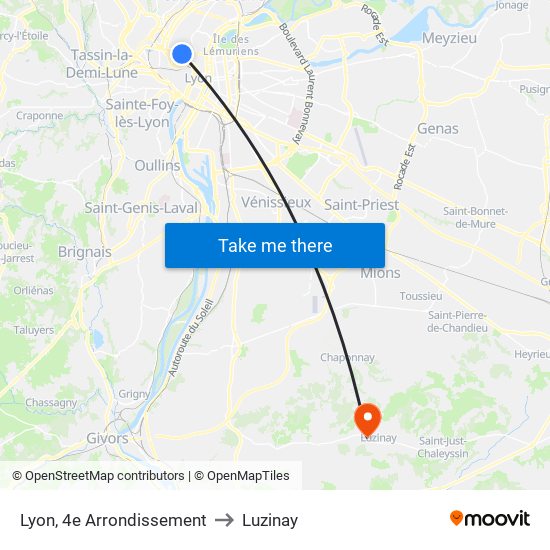 Lyon, 4e Arrondissement to Luzinay map