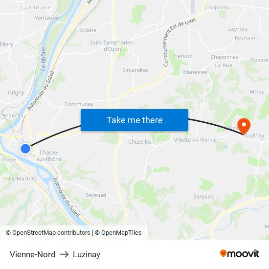 Vienne-Nord to Luzinay map