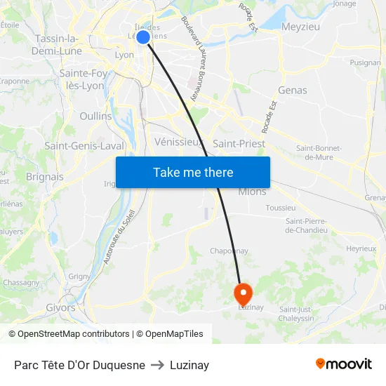 Parc Tête D'Or Duquesne to Luzinay map