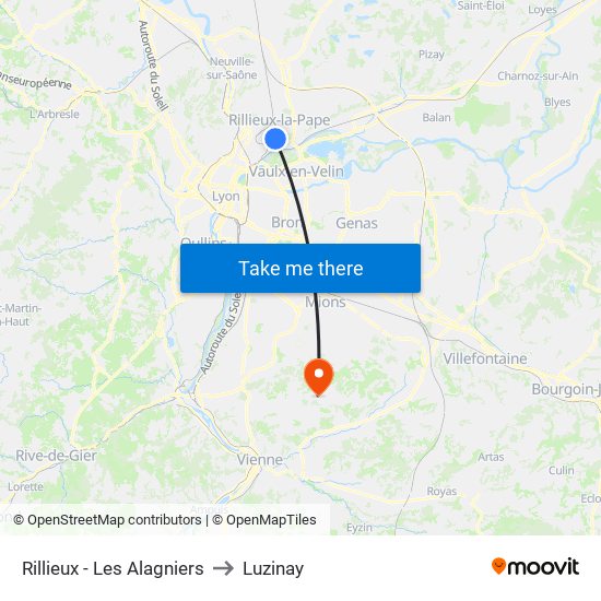 Rillieux - Les Alagniers to Luzinay map