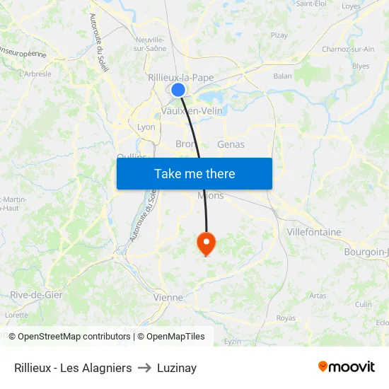 Rillieux - Les Alagniers to Luzinay map