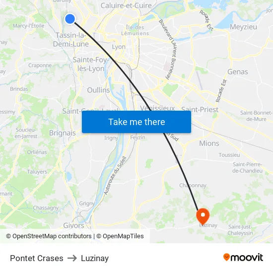 Pontet Crases to Luzinay map