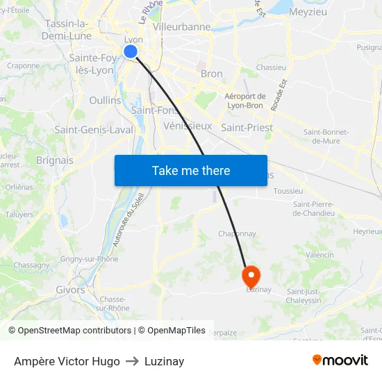 Ampère Victor Hugo to Luzinay map