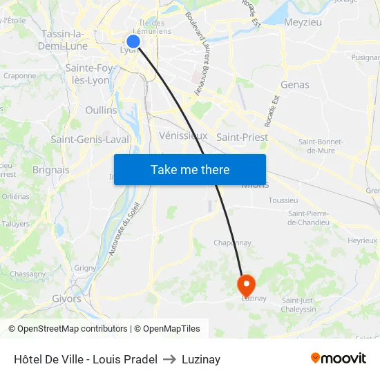 Hôtel De Ville - Louis Pradel to Luzinay map
