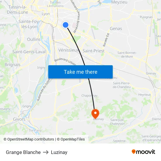 Grange Blanche to Luzinay map