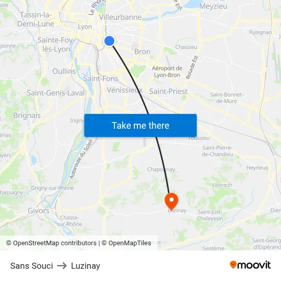 Sans Souci to Luzinay map