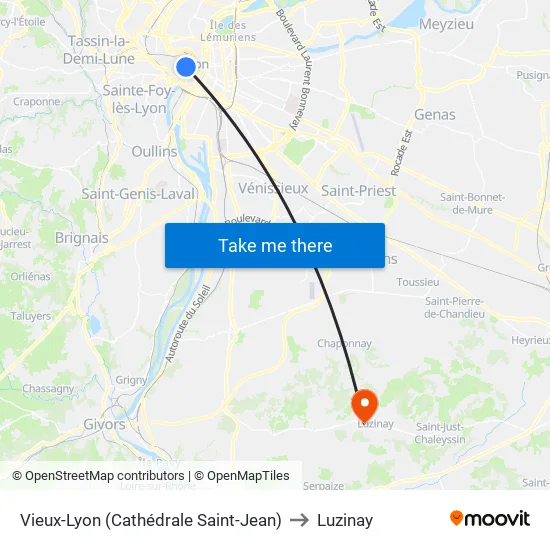 Vieux-Lyon (Cathédrale Saint-Jean) to Luzinay map