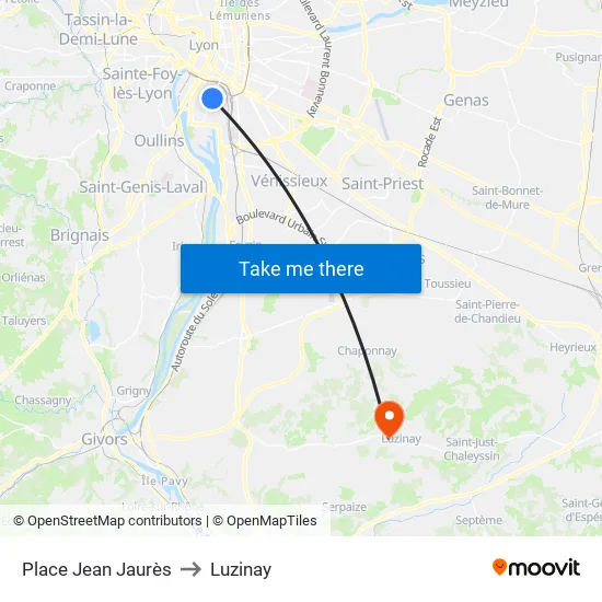 Place Jean Jaurès to Luzinay map