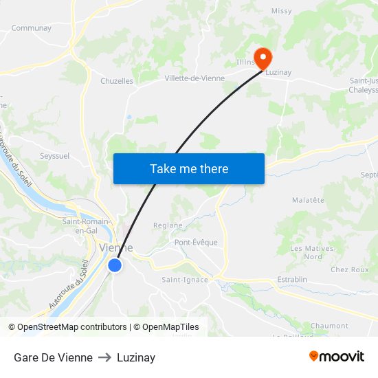 Gare De Vienne to Luzinay map