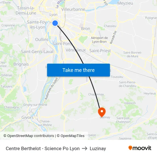 Centre Berthelot - Science Po Lyon to Luzinay map