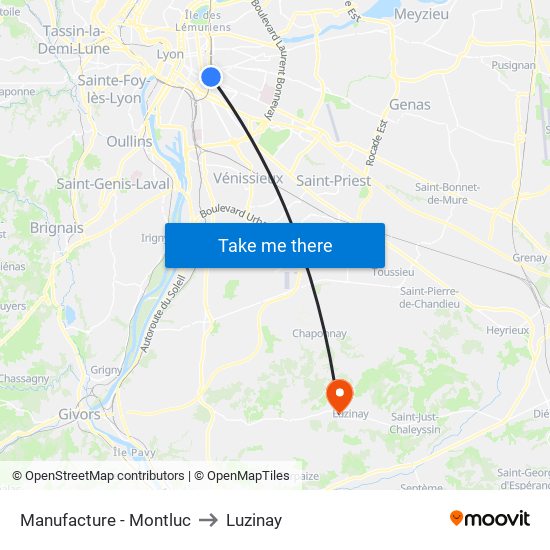 Manufacture - Montluc to Luzinay map