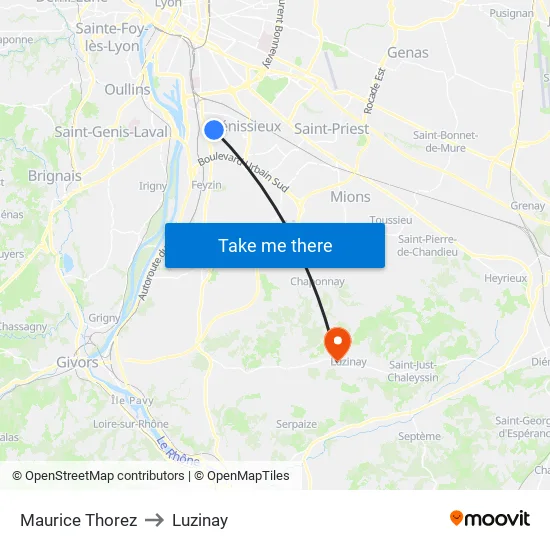 Maurice Thorez to Luzinay map