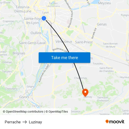 Perrache to Luzinay map