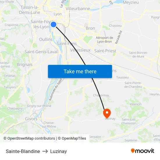 Sainte-Blandine to Luzinay map