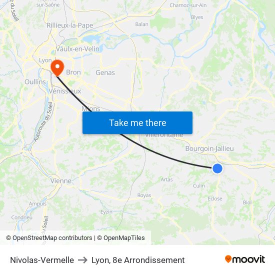 Nivolas-Vermelle to Lyon, 8e Arrondissement map