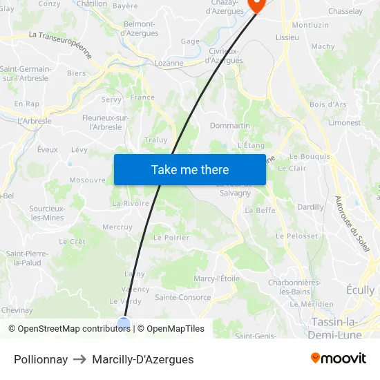 Pollionnay to Marcilly-D'Azergues map