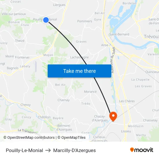 Pouilly-Le-Monial to Marcilly-D'Azergues map