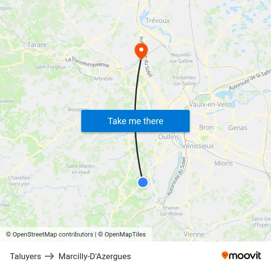 Taluyers to Marcilly-D'Azergues map