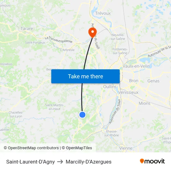 Saint-Laurent-D'Agny to Marcilly-D'Azergues map