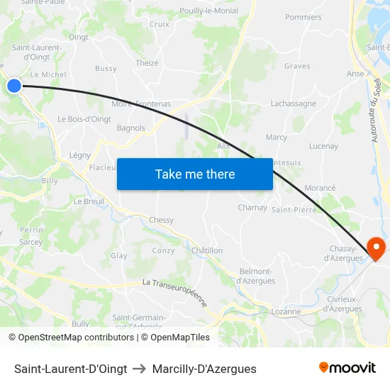 Saint-Laurent-D'Oingt to Marcilly-D'Azergues map