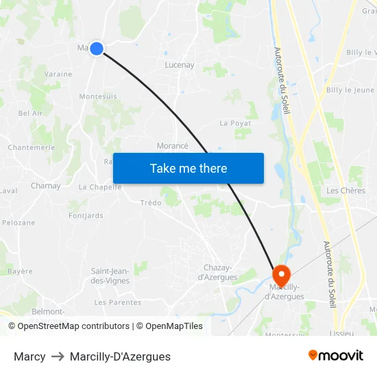 Marcy to Marcilly-D'Azergues map