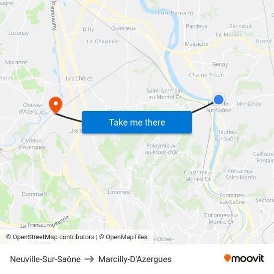 Neuville-Sur-Saône to Marcilly-D'Azergues map