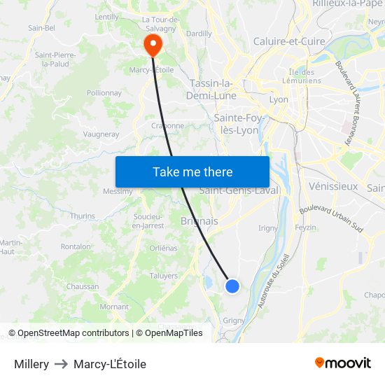 Millery to Marcy-L'Étoile map