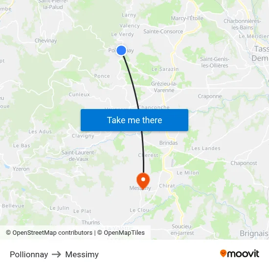 Pollionnay to Messimy map