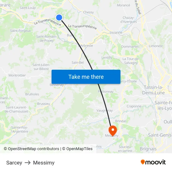 Sarcey to Messimy map
